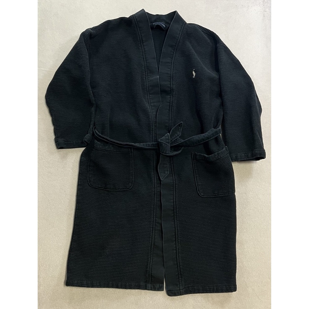 Polo Ralph Lauren Robe S/M Black Cotton Thermal Bathrobe